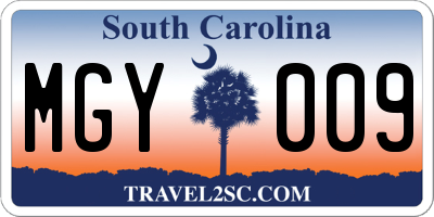 SC license plate MGY009