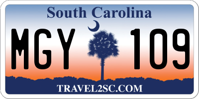 SC license plate MGY109