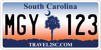 SC license plate MGY123