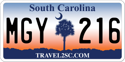 SC license plate MGY216