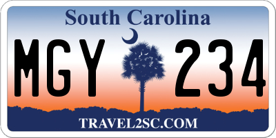 SC license plate MGY234