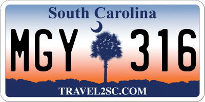 SC license plate MGY316