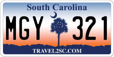 SC license plate MGY321