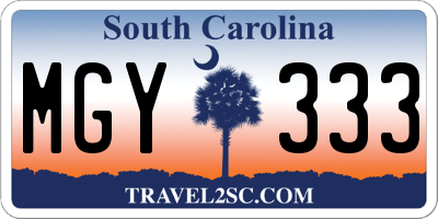 SC license plate MGY333