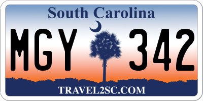 SC license plate MGY342