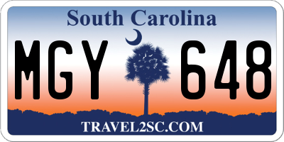 SC license plate MGY648