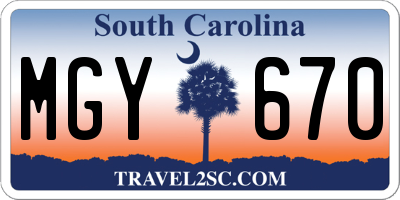 SC license plate MGY670