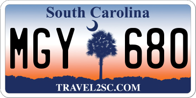 SC license plate MGY680