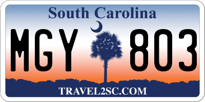 SC license plate MGY803