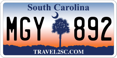 SC license plate MGY892