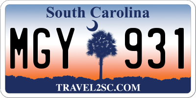 SC license plate MGY931