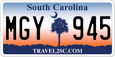 SC license plate MGY945