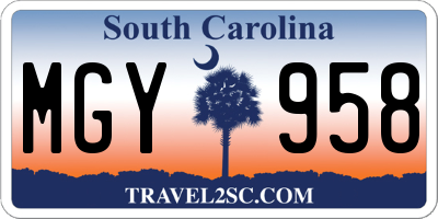 SC license plate MGY958