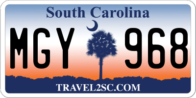 SC license plate MGY968