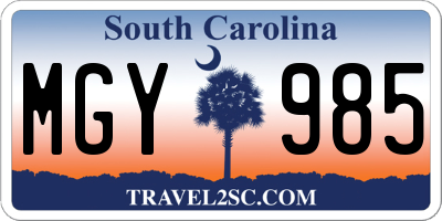 SC license plate MGY985