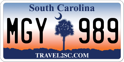 SC license plate MGY989