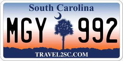 SC license plate MGY992