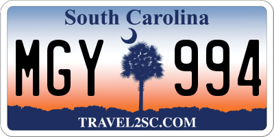 SC license plate MGY994
