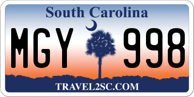 SC license plate MGY998