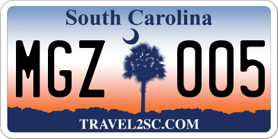 SC license plate MGZ005