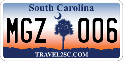 SC license plate MGZ006