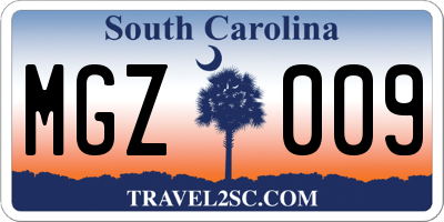 SC license plate MGZ009