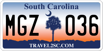SC license plate MGZ036
