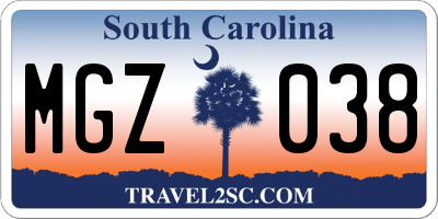 SC license plate MGZ038