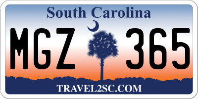 SC license plate MGZ365