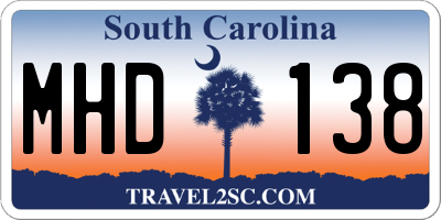 SC license plate MHD138