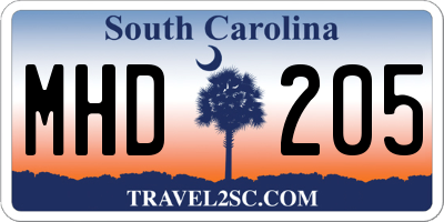 SC license plate MHD205