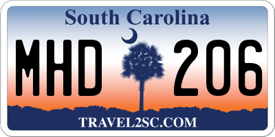 SC license plate MHD206