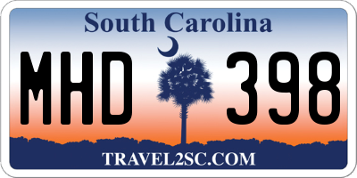 SC license plate MHD398