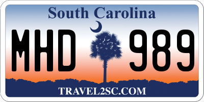 SC license plate MHD989