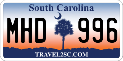 SC license plate MHD996