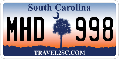 SC license plate MHD998