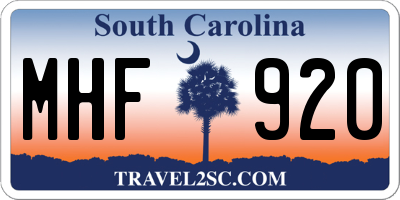 SC license plate MHF920