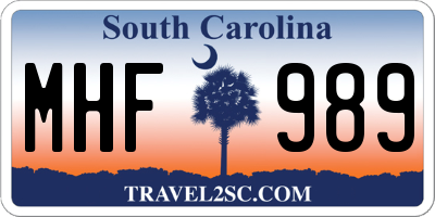 SC license plate MHF989