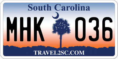 SC license plate MHK036