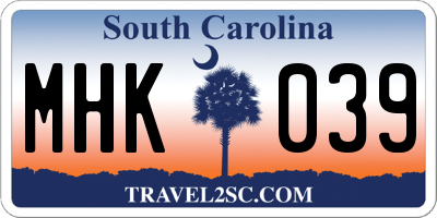 SC license plate MHK039