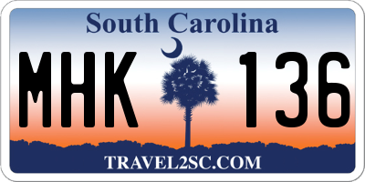 SC license plate MHK136