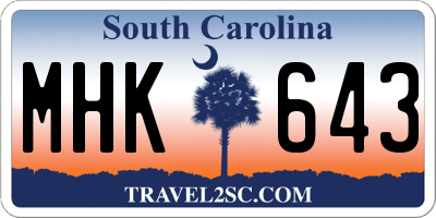 SC license plate MHK643