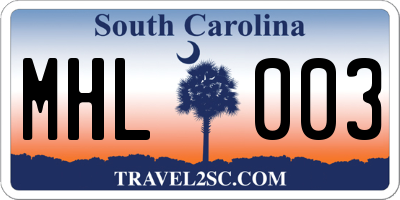 SC license plate MHL003