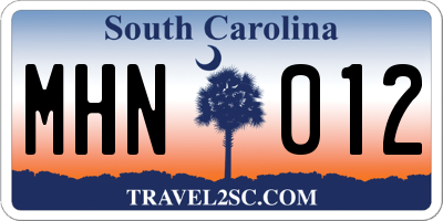 SC license plate MHN012