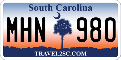 SC license plate MHN980