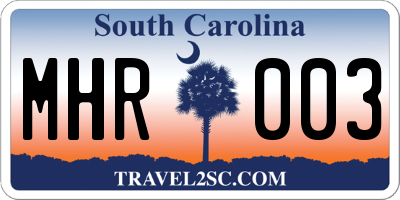 SC license plate MHR003