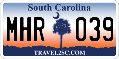 SC license plate MHR039