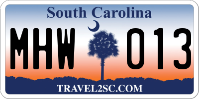 SC license plate MHW013