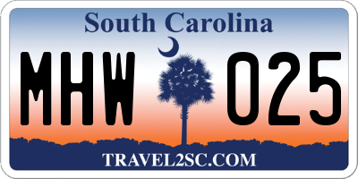 SC license plate MHW025