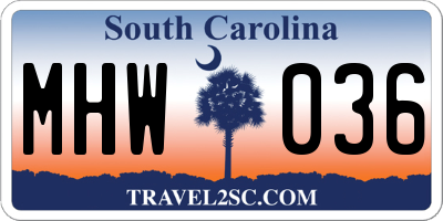SC license plate MHW036